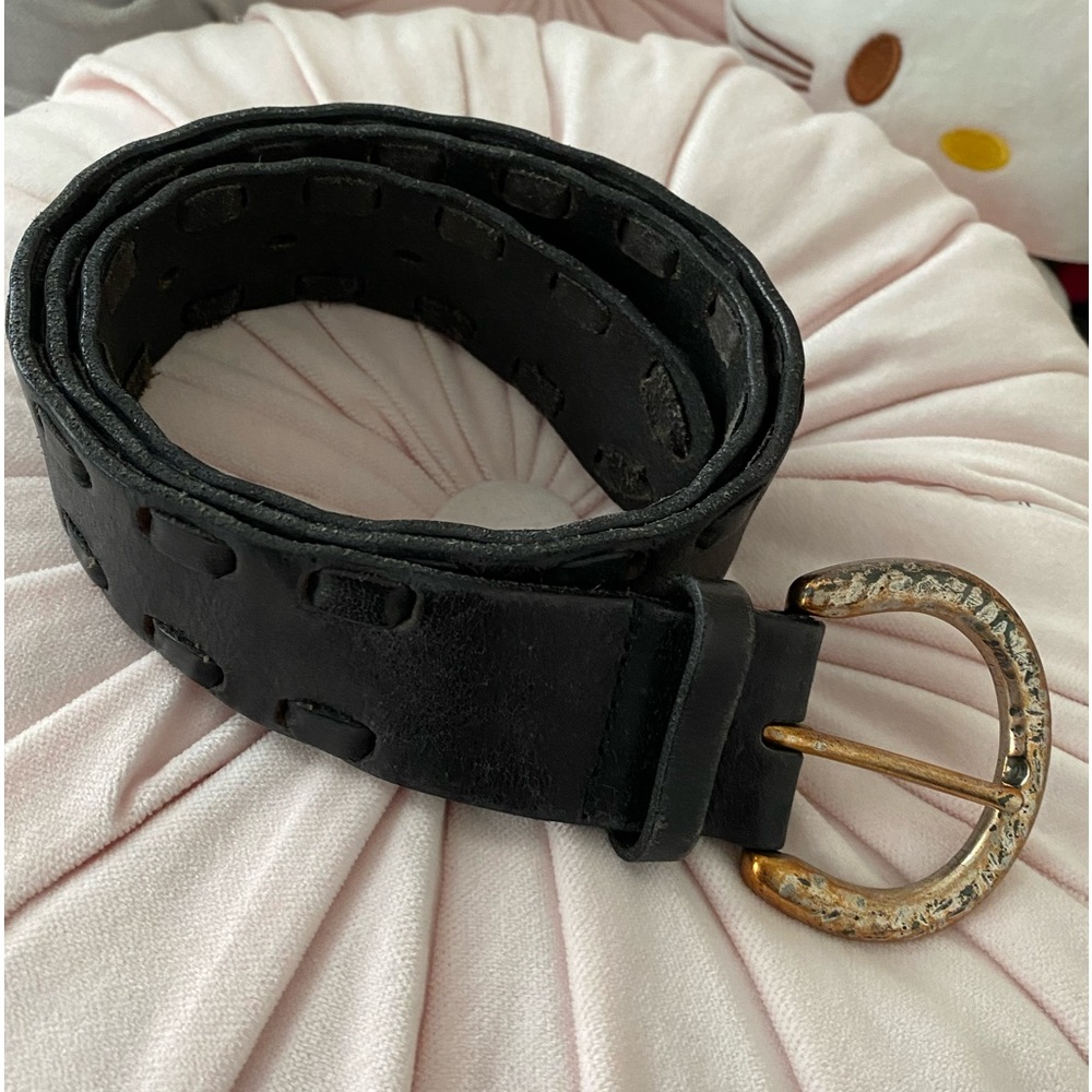 🩷BLACK LEATHER BELT WITH WOVEN DETAIL